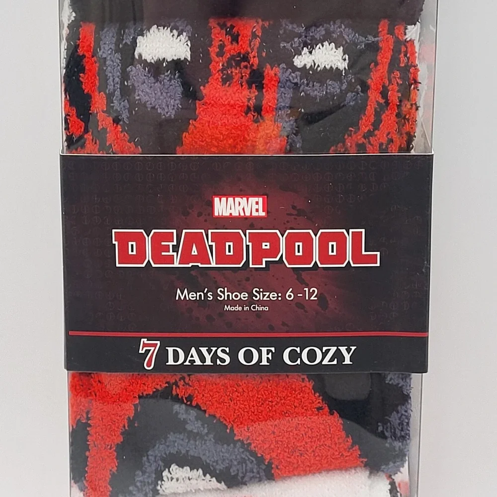 Deadpool Marvel 7 Pairs Cozy Fuzzy Socks Men's Shoe‎ Size 6-12